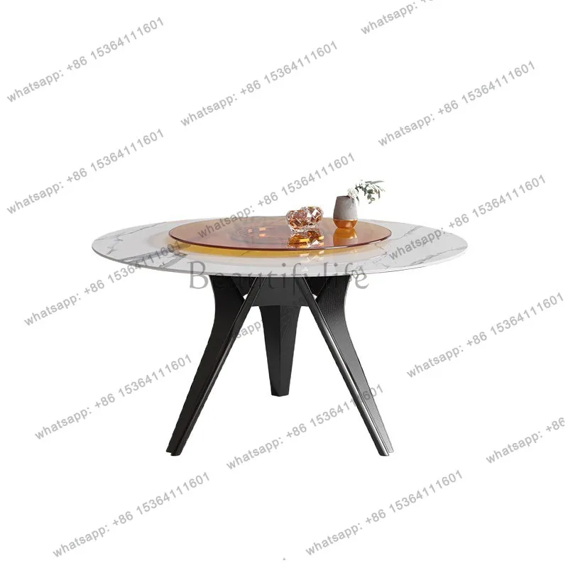 

Italian light luxury dining table round table modern simple household small apartment with turntable