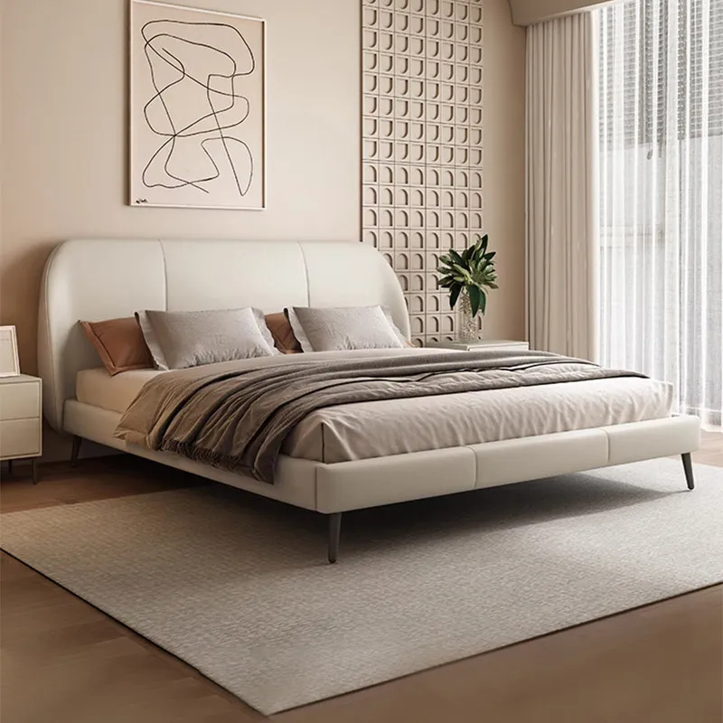 

180x200cm Cream Style Bed 2 People Couples Aesthetic Queen Size Frame Bed 2 People High Nordic Hotel Design Bedroom Furnitures