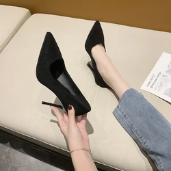 Nowe szpiczaste szpilki Stiletto buty Sexy płytkie usta pojedyncze buty Plus rozmiar 43 damska sukienka do pracy buty czółenka na wysokim obcasie