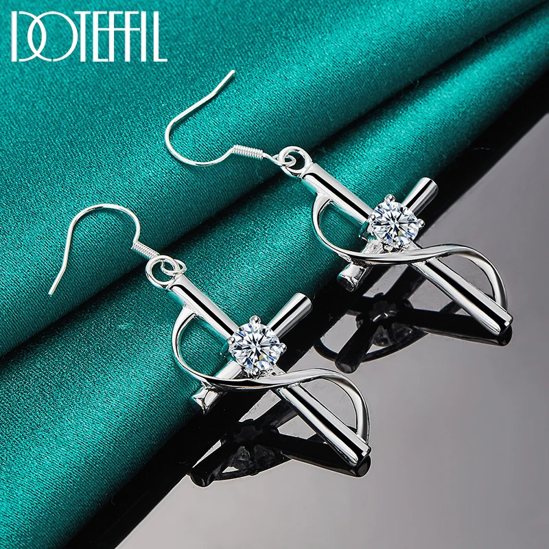 DOTEFFIL 925 Sterling Silver AAA Zircon Cross Drop Earrings Charm Women Jewelry Fashion Wedding Engagement Party Gift