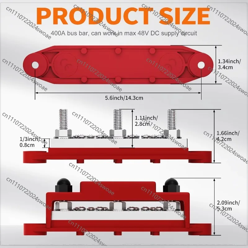48V DC Battery Terminal Bus 400A Power Distribution Copper M8 Stud Screw Connection for Battery Solar Applications