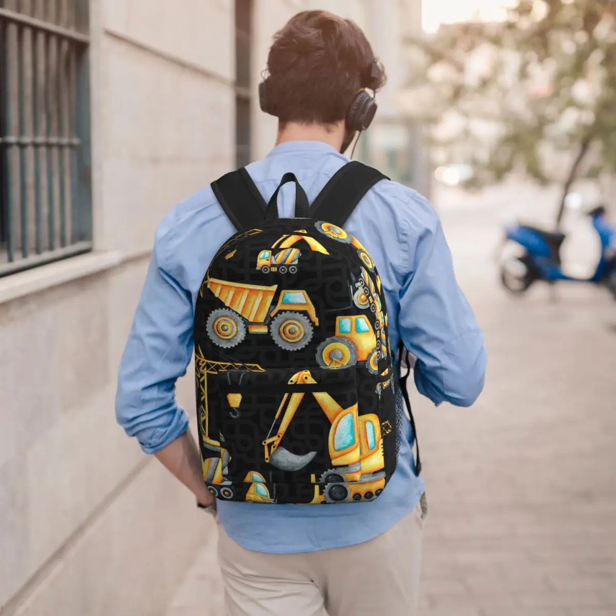 Yellow Construction Trucks Pattern Backpack Boys Girls BookBag Children School Bag Laptop Shoulder Bags for Men Women