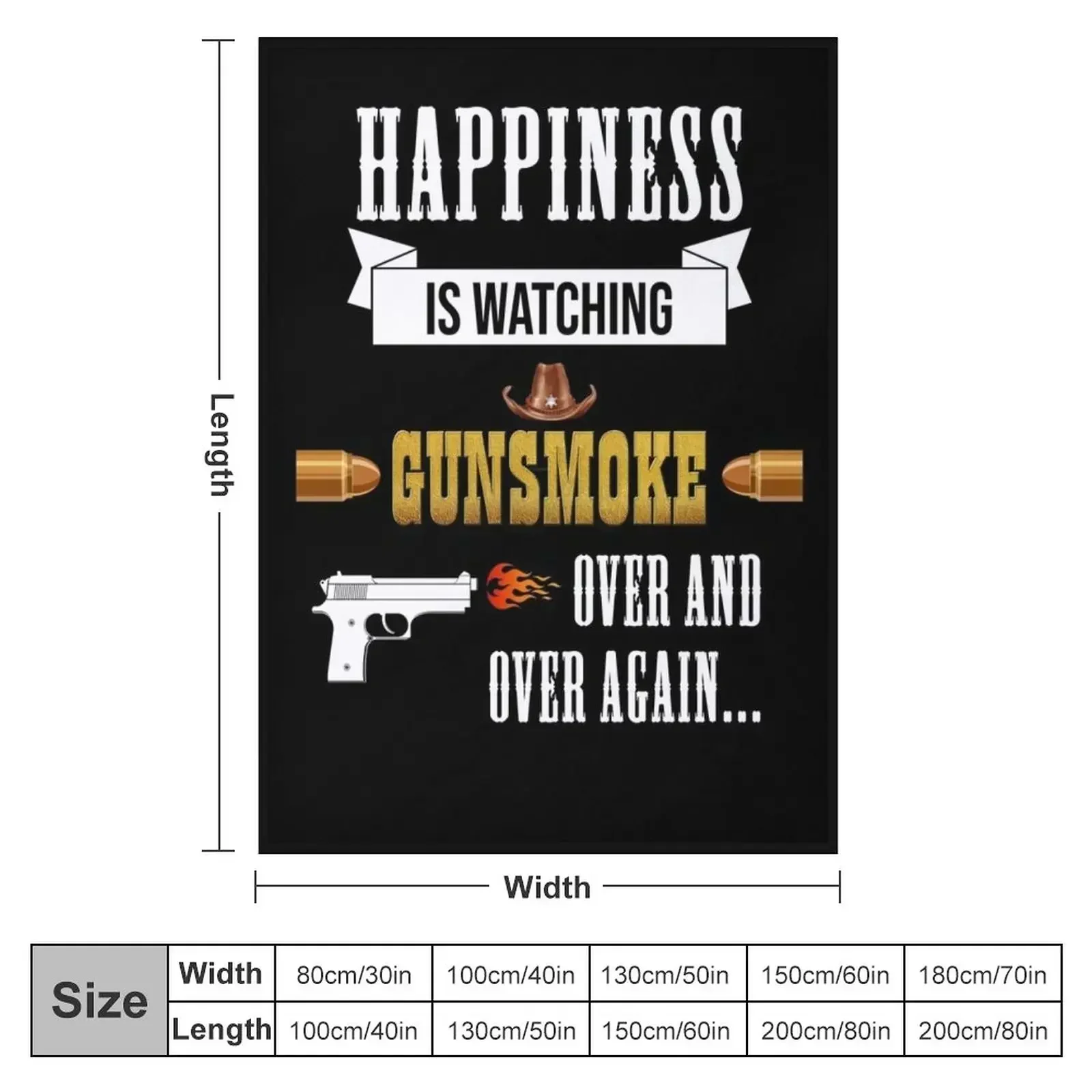 Happiness is watching gunsmoke over and over again.. Throw Blanket couch cozy soft plush fuzzy picnic outdoor blanket