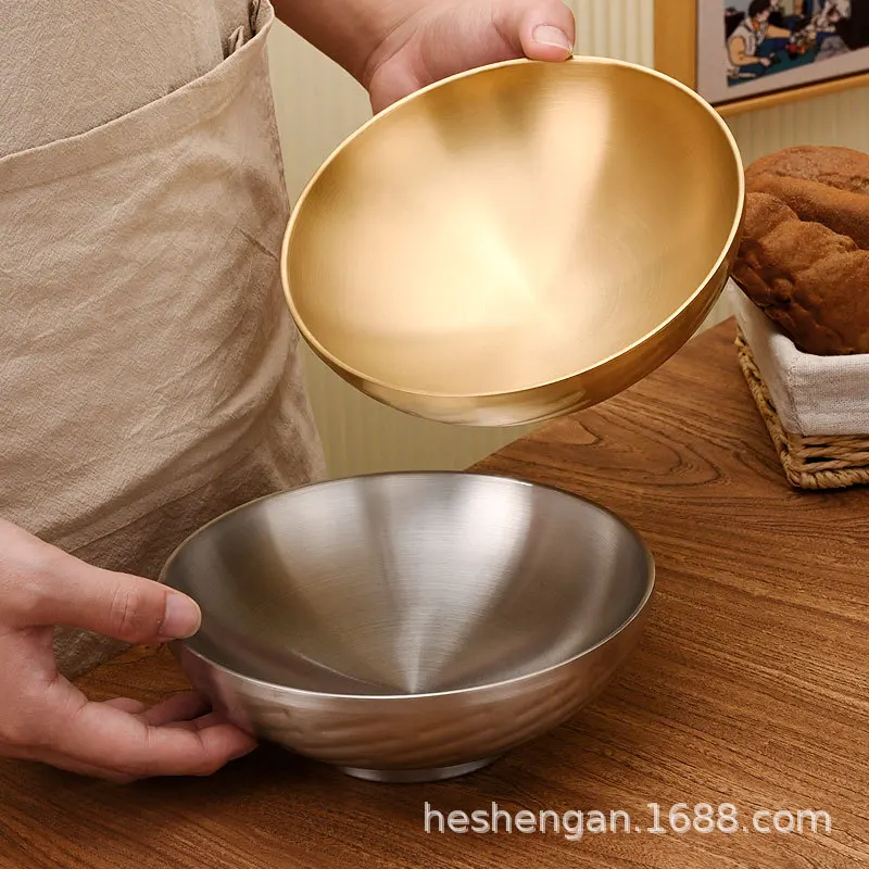 Korean 304 stainless steel cold noodle bowl, golden instant noodle  double-layer snail powder Malatang soup , noodle mixing
