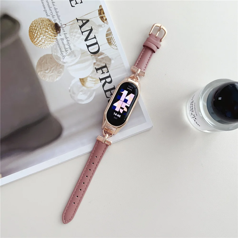 NEW Leather Wristband Strap For 2023 Xiaomi Mi Band 8 Accessories For Xiaomi Smart Wrisband Mi Band Fashion Metal Strap Detach