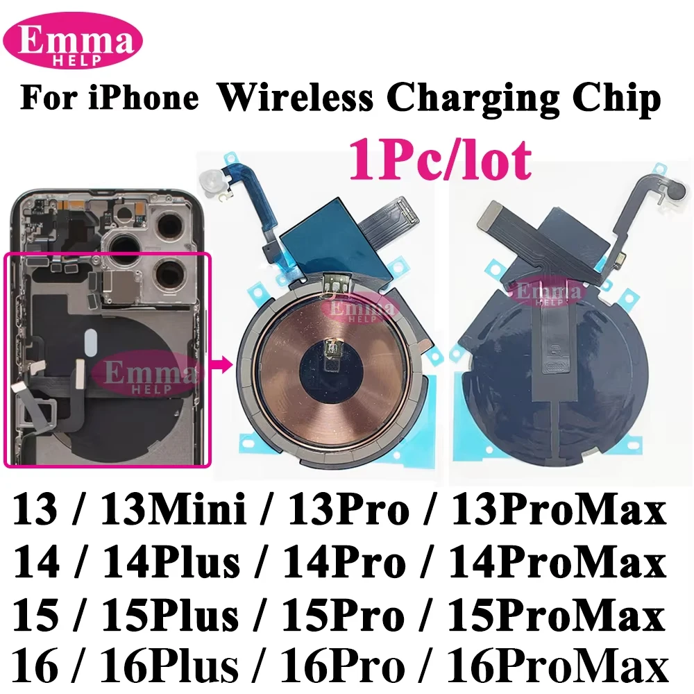 Wireless Charging Chip Coil For iPhone 14 Pro Max 15 16 13 Mini Wireless With Magnet Power Volume Button Flex Charger Panel Part