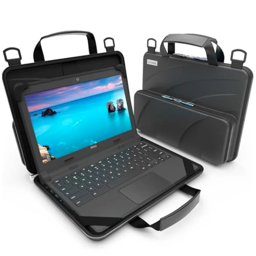 

11-11.6 Inch Always-on Chromebook Protective Hard Case with Accessory Pouch and Adjustable Shoulder Strap