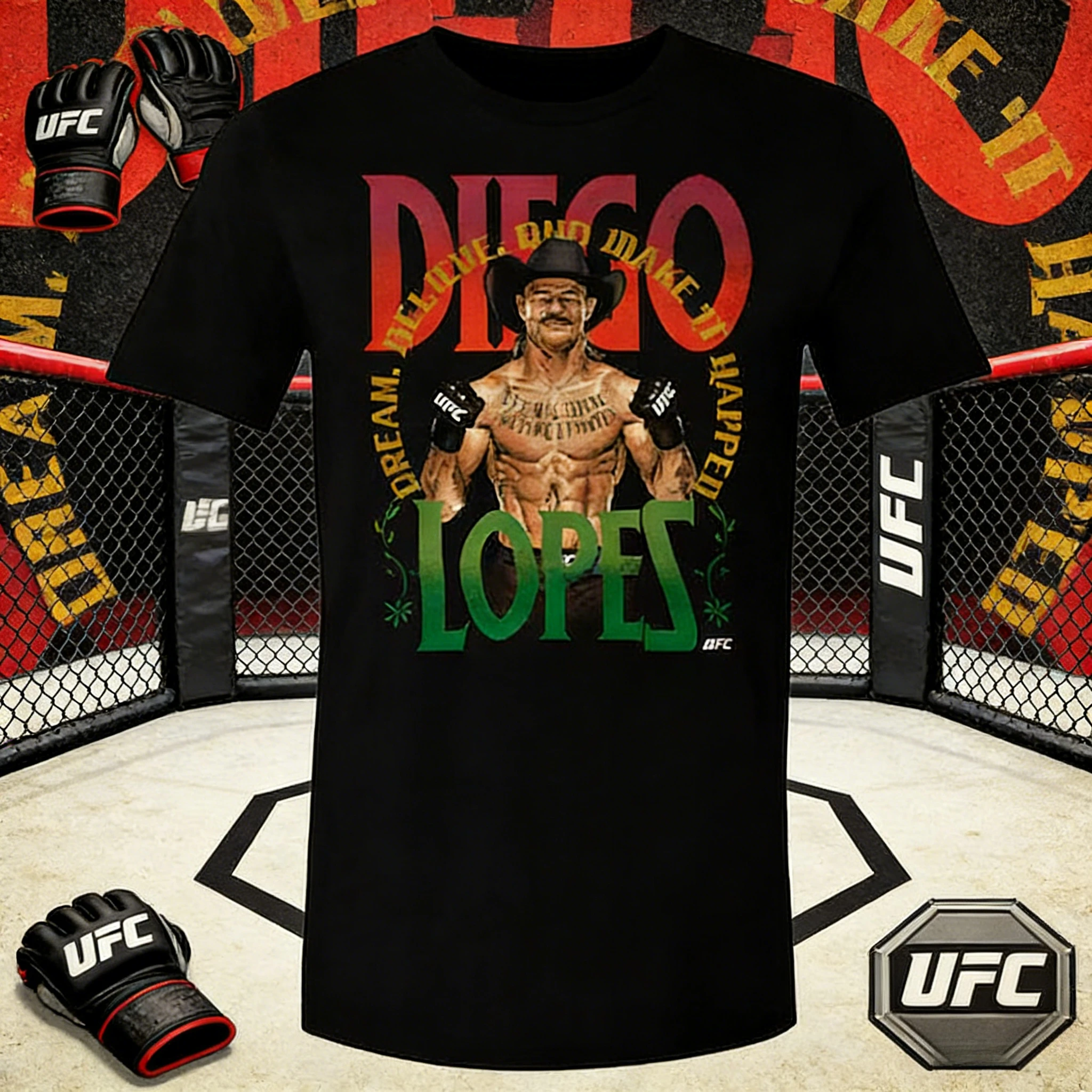 

UFC Player Diego Lopes' 2026, летняя свободная повседневная футболка из 100% чистого хлопка большого размера, подходит для мужчин и женщин