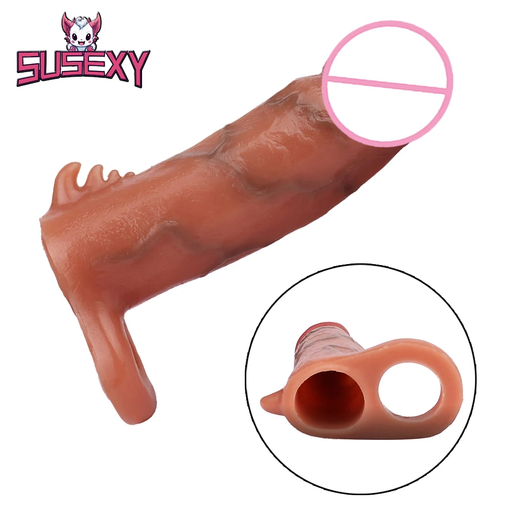 

SUSEXY Silicone Hollow Dildo Sheath Cock Enlargement With Anti Detachment Ring Delay Ejaculation Dick Sleeve Sex Toys For Men