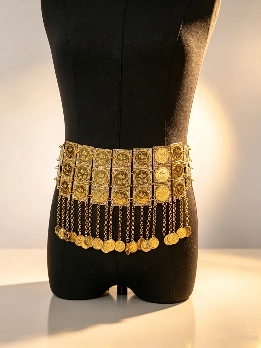 Moroccan Metal Belt with Elegant Tassel Design French Vintage Style Arab Long Skirt Waist Belt Ladies Festive Gift