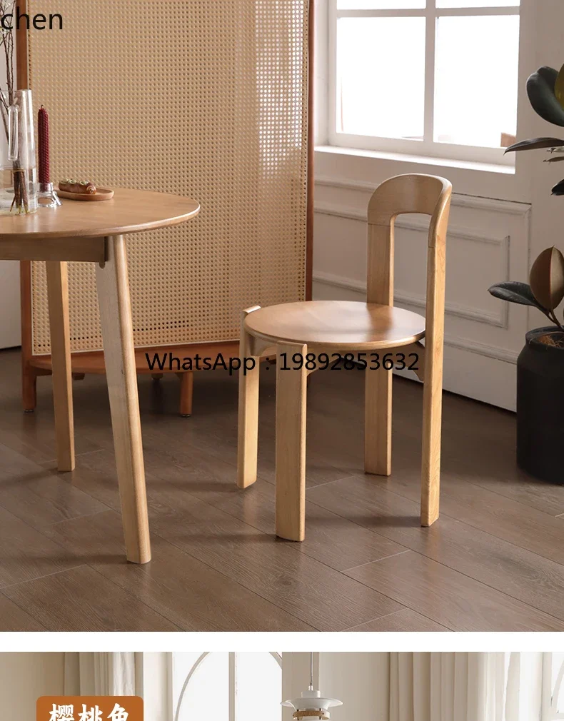 DSA solid wood walnut dining table chair household small apartment backrest stackable round stool furniture