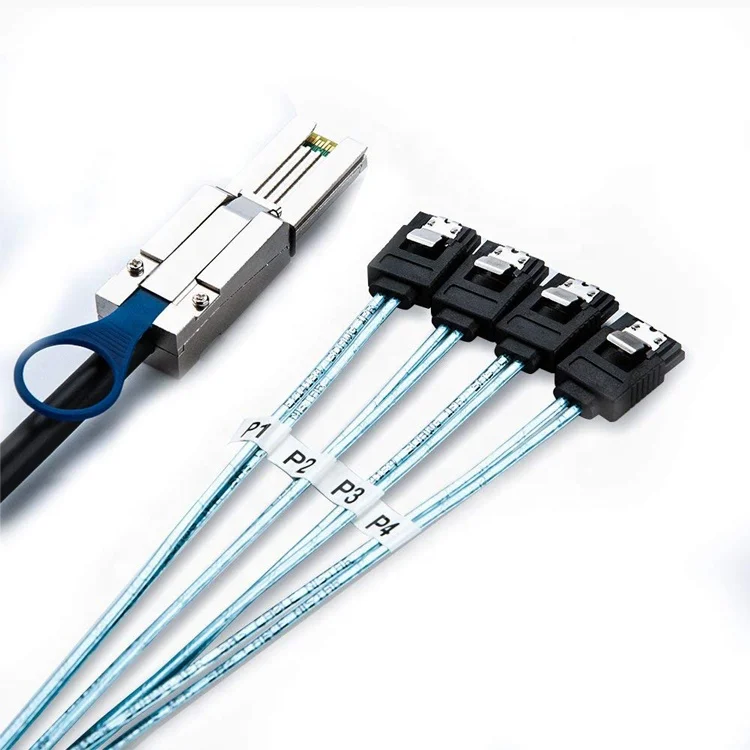 外部 Mini SAS 36Pin (SFF-8088) オス - 4 SATA 7Pin メス (ラッチ コントローラー ケーブル付き)