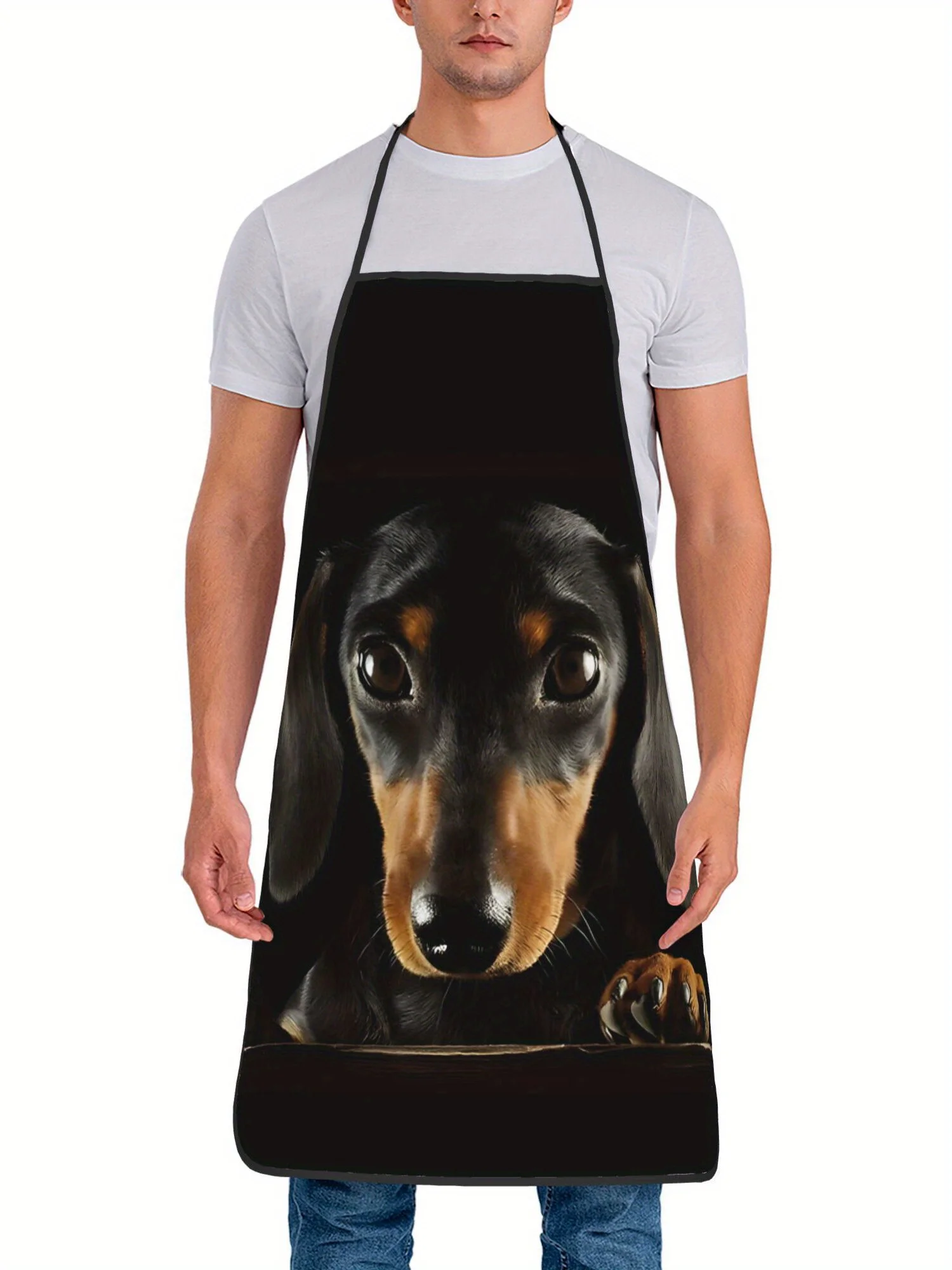 Cartoon Dachshund Dog Print Cooking Apron Household Waterproof Anti-oil Apron For Kitchen BBQ Gardening Holiday Party Gift