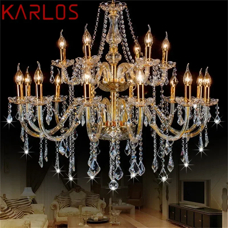 KARLOS Modern Chandelier LED Lighting Pendant Lamp Crystal Gold Candle Fixtures Indoor for Home Hotel Hall