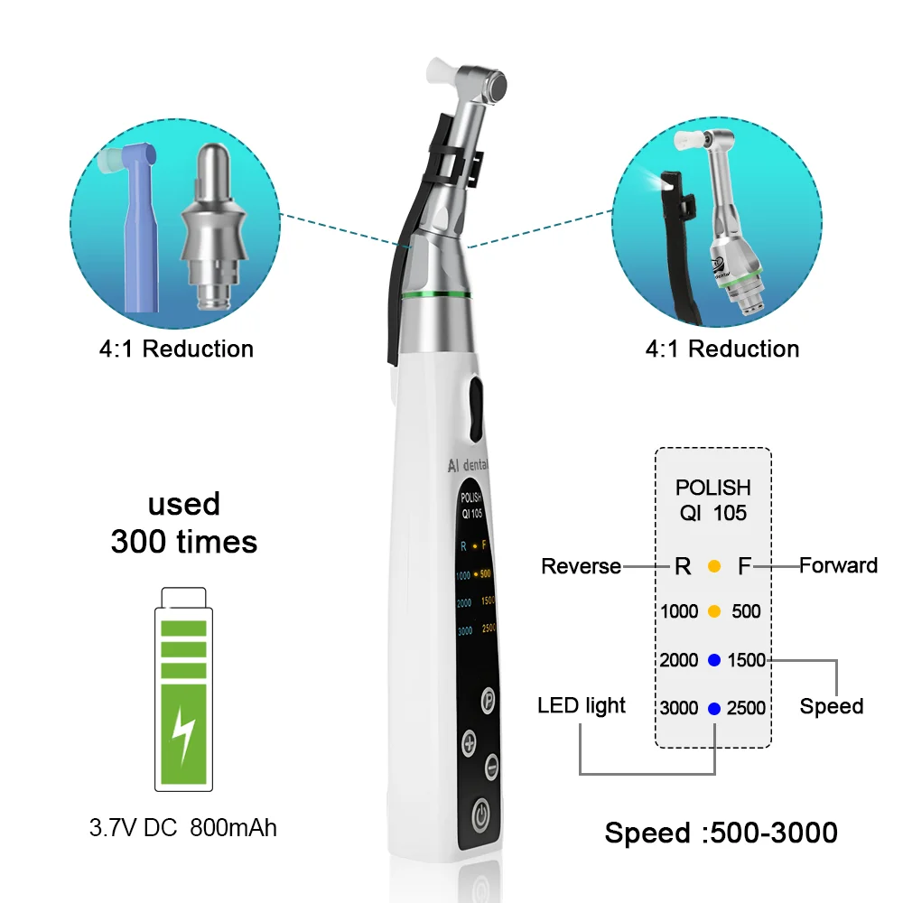 AI-PA-F4 Contra Angle 4:1 Reduction Dental Electric Polishing Endomotor LED Light 214mm Body Size 800mAh Battery Capacity