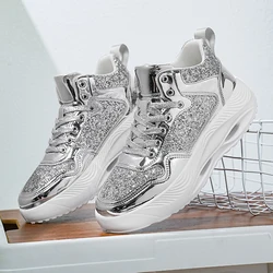 Fashion Tennis Shoes for Men Sequins Trend Gold Silver Sneakers High Top Sports Shoes Light Weight Comfort Shoes Tenis Masculino