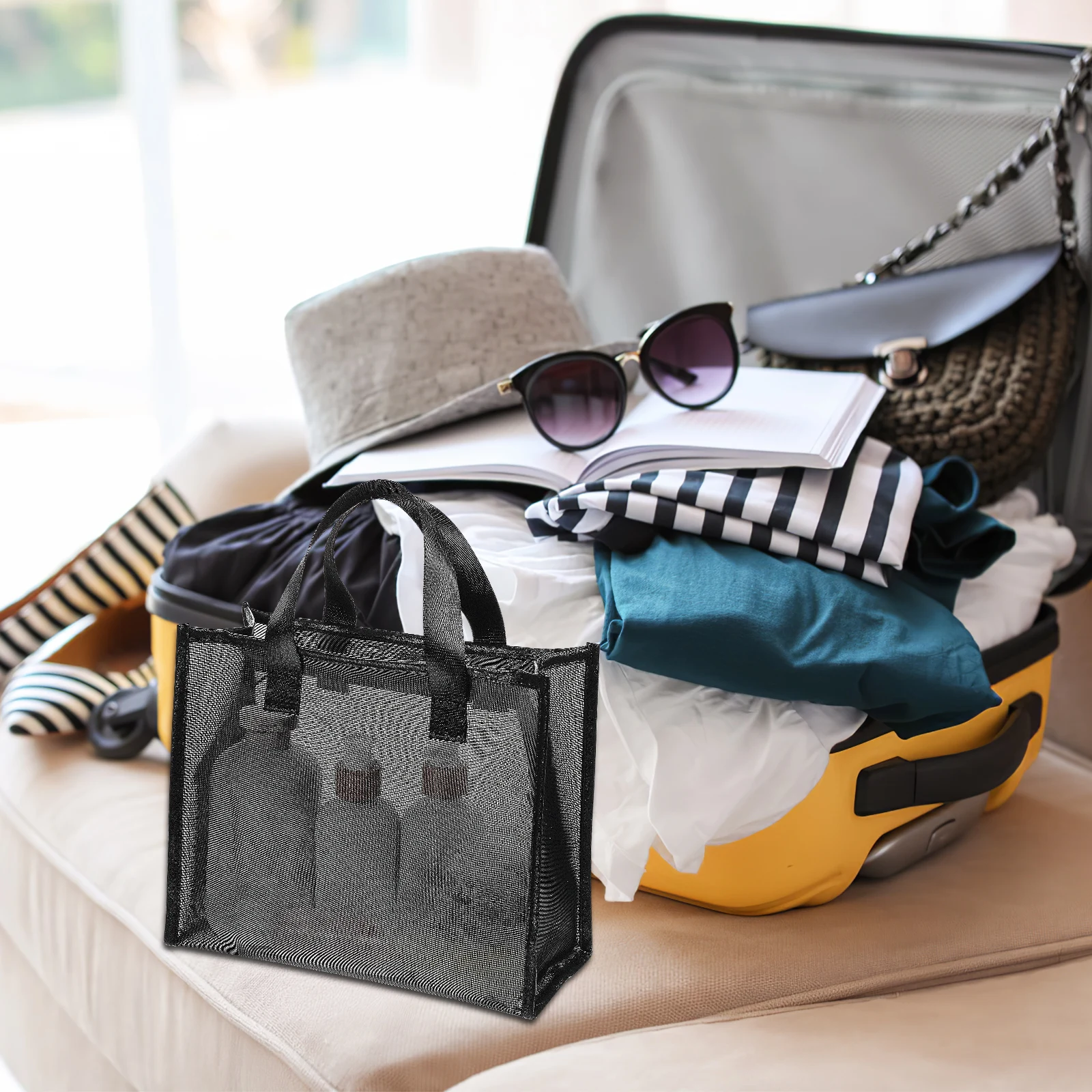 

1pcs Black 25x22x10cm Bag with Zipper Mesh Bag Travel Travel Organizer Bags Toiletry Organizer Storage Pouch