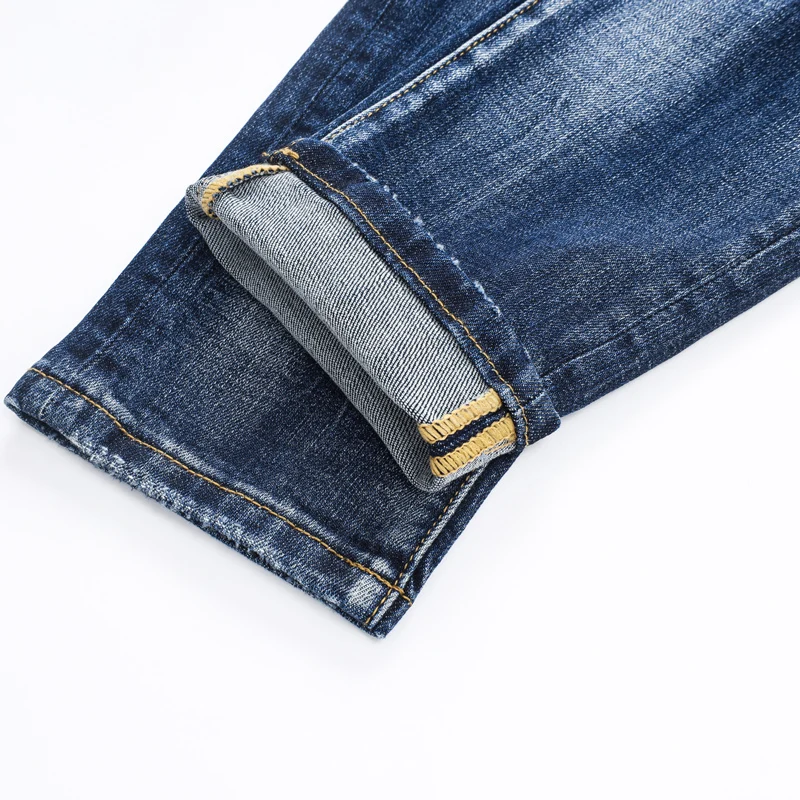 

Y2K Designer Fashion Men Jeans Retro Blue High Quality Stretch Slim Fit Vintage Jeans Men Brand Casual Denim Pants Hombre