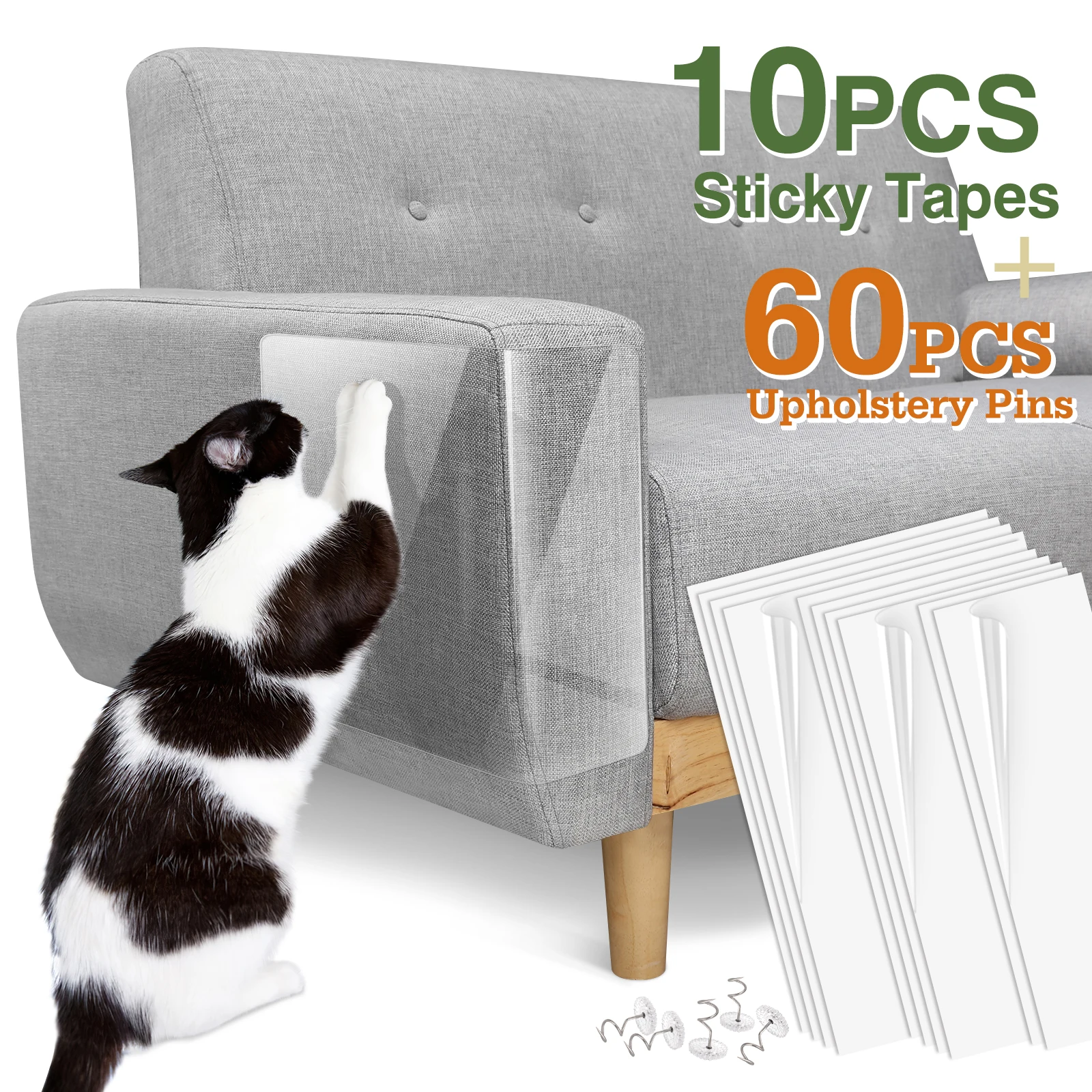 10 Pack Pet Scratch Furniture Protector Cat Scratch Deterrent Tape Couch Corner Cat Scratch Repellent with 60 PCS Upholstery Pin
