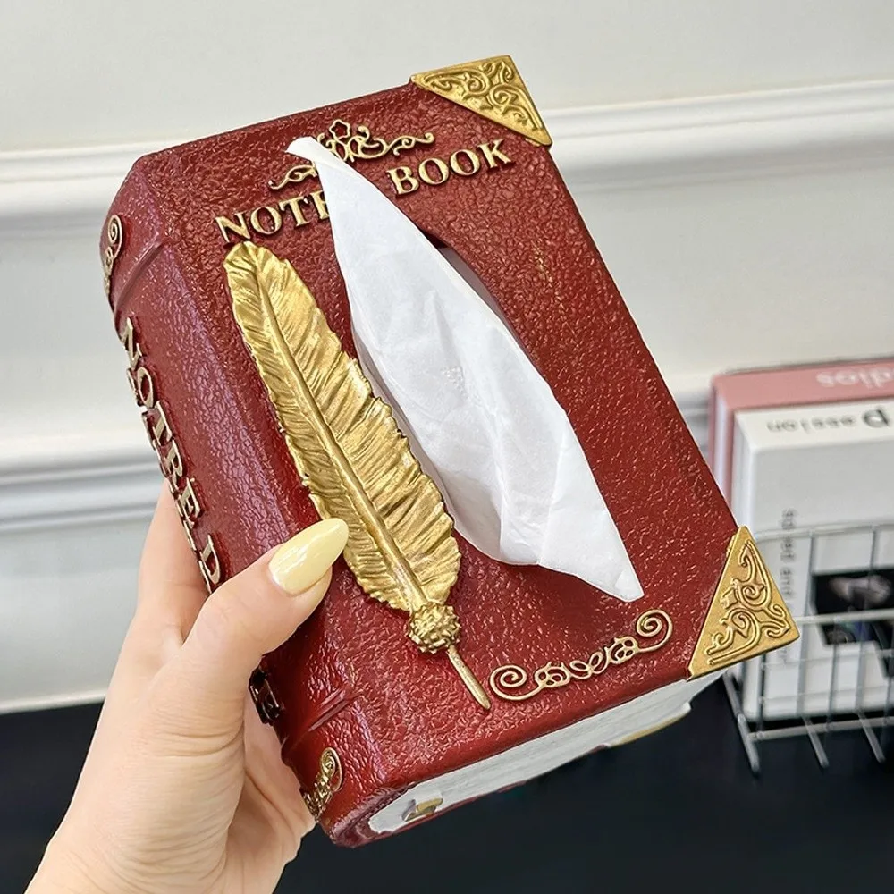 

Simulation Book Shaped Tissue Box Creative Design Literary Theme Decorative Tissue Boxes Vintage Style Feather Pattern