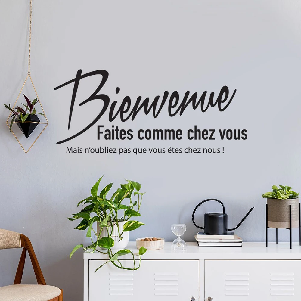 French Welcome To Our House Heart Wall Sticker Living Room Kitchen Bienvenue Chez Nous Greeting Quote Wall Decal Entryway Vinyl
