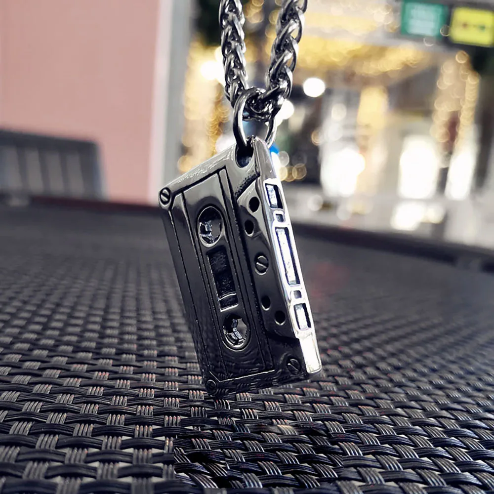 Punk Hip Hop Cassette Necklace Vintage Stainless Steel Men Necklace Chain Fashion Nightclub Rock Jewelry Gift Wholesale - Image 2