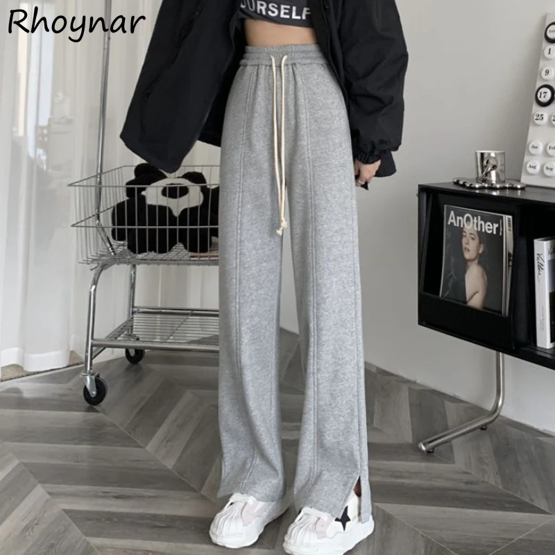 

Pants Women Autumn Casual Sweatpants High Waist All-match Students Baggy Simple Unisex Slit Trousers Drawstring Chic Straight