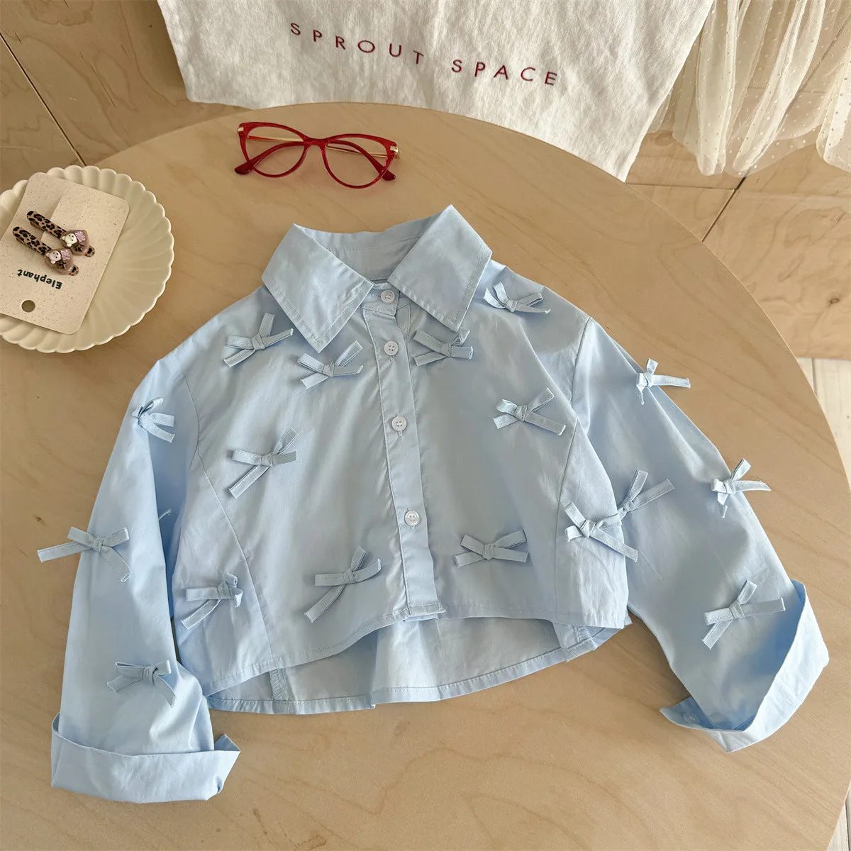 

Girls' bow shirt Spring and Autumn new children's casual short shirt Western style top