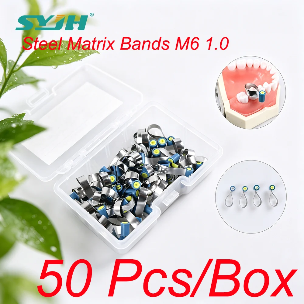 

SYJH Dental 50Pcs M6 Knob Type Matrix Bands Stainless Steel Loop Matrix Bands Double-Side Contoured For Dentistry Refill Tools