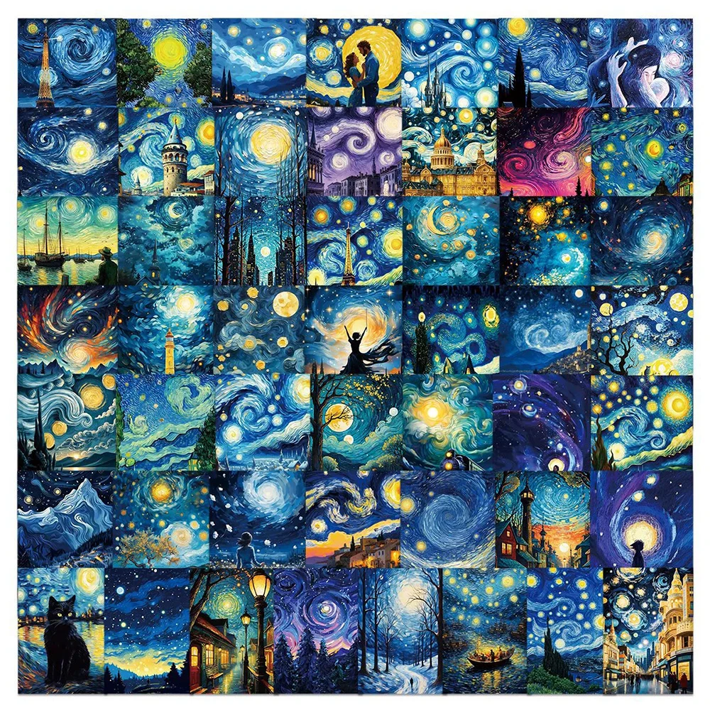 10/30/50pcs Art Oil Painting Starry Sky Stickers Artist Van Gogh Work Decal for Notebook Guitar Phone Aesthetic Graffiti Sticker