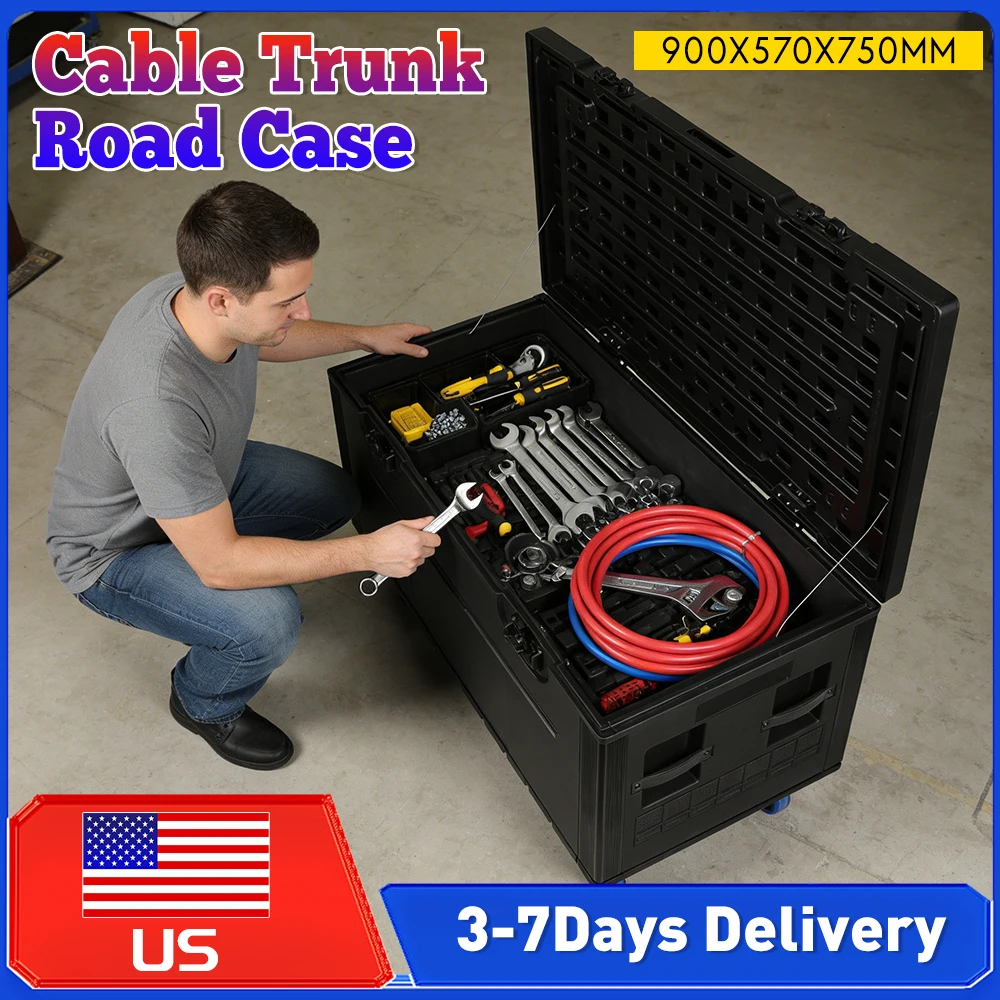 Utility Flight Case with Handle Wheels Rolling Cable Trunk Road Case for DJ Stage Light Pro Audio TV Showing Equipment Storage ﻿