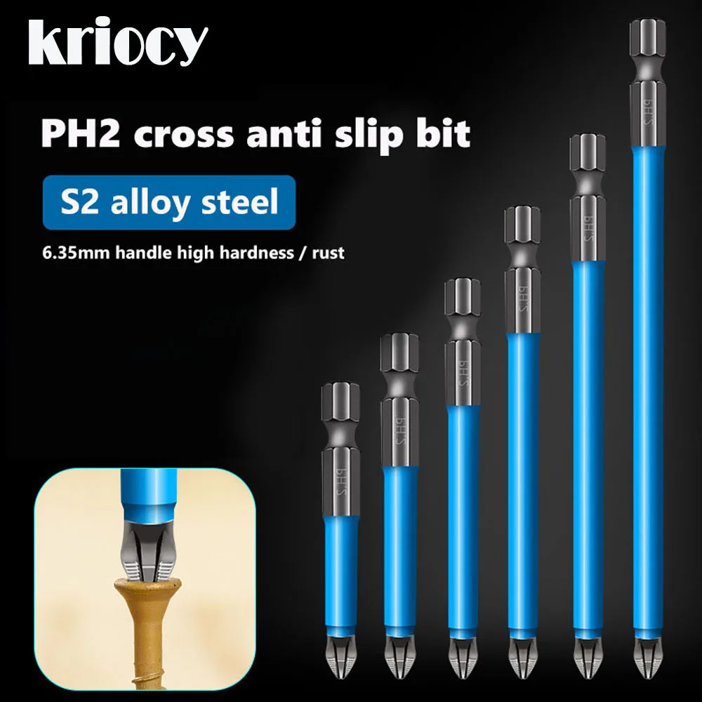Non-Slip Cross Bit Drill Hex Shank Magnetic PH2 Long Reach Electric Screwdriver Batch Head Wind Impact Driver Bit Set Power Tool