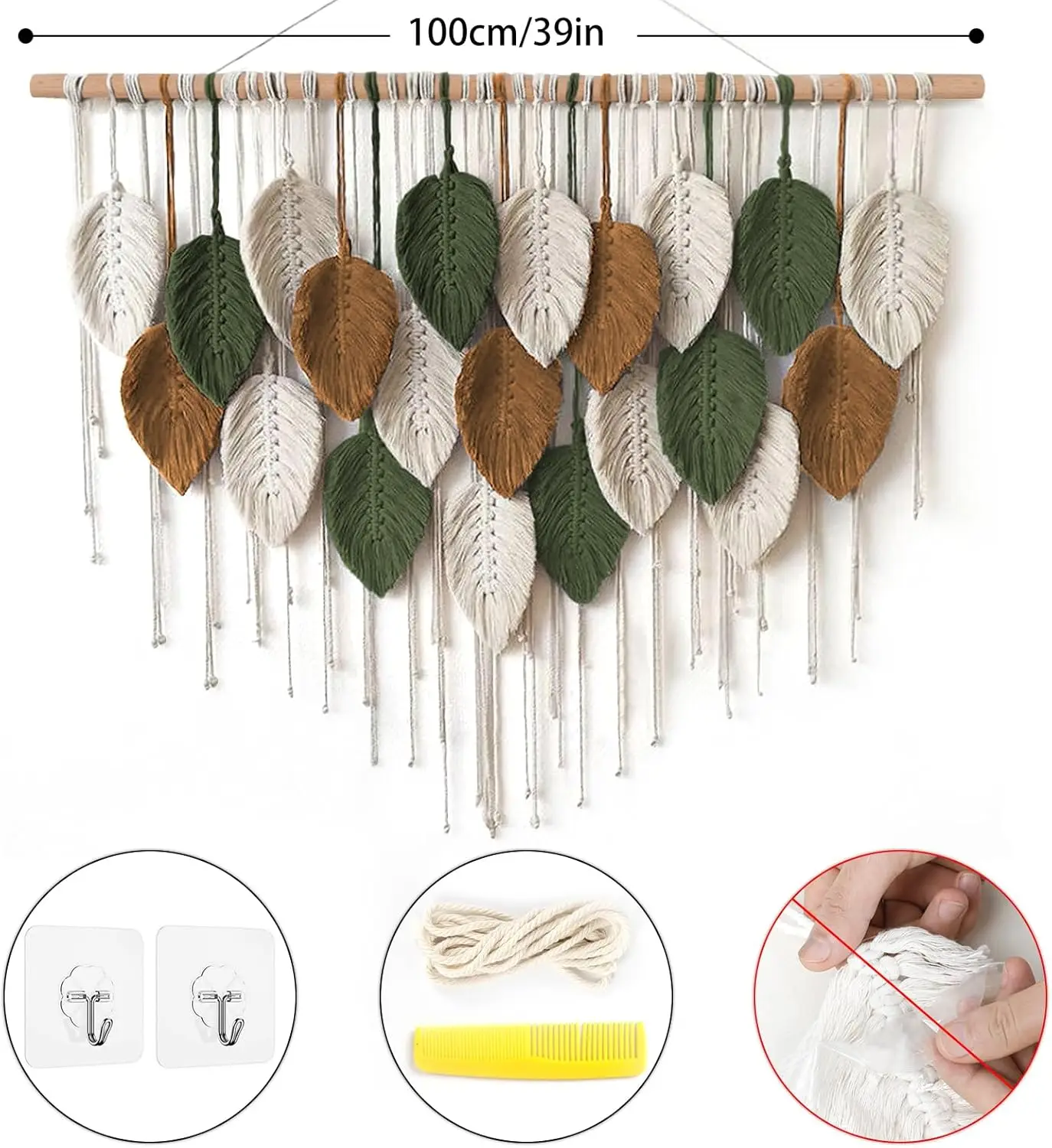 

Large Wall Hanging Woven Tapestry, Chic Home Decor Modern Bohemian Handmade Leaf Feather Wall Art Decorations ·New Popularity