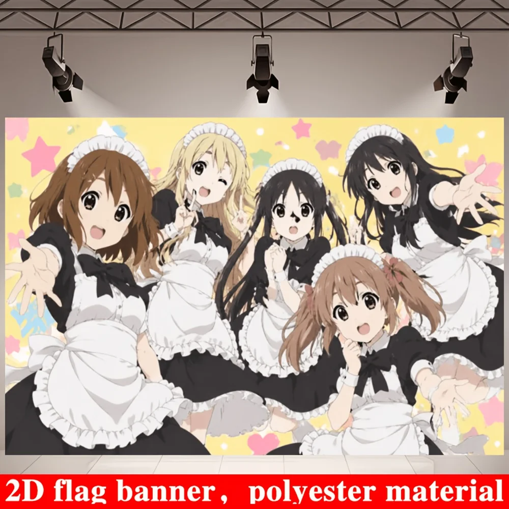 VIKAMA Anime Maid Cafe Girl Tapestry, K-on Maid Wall Hanging, Yellow Aesthetic Room Decor for Bedroom Dorm Living Room