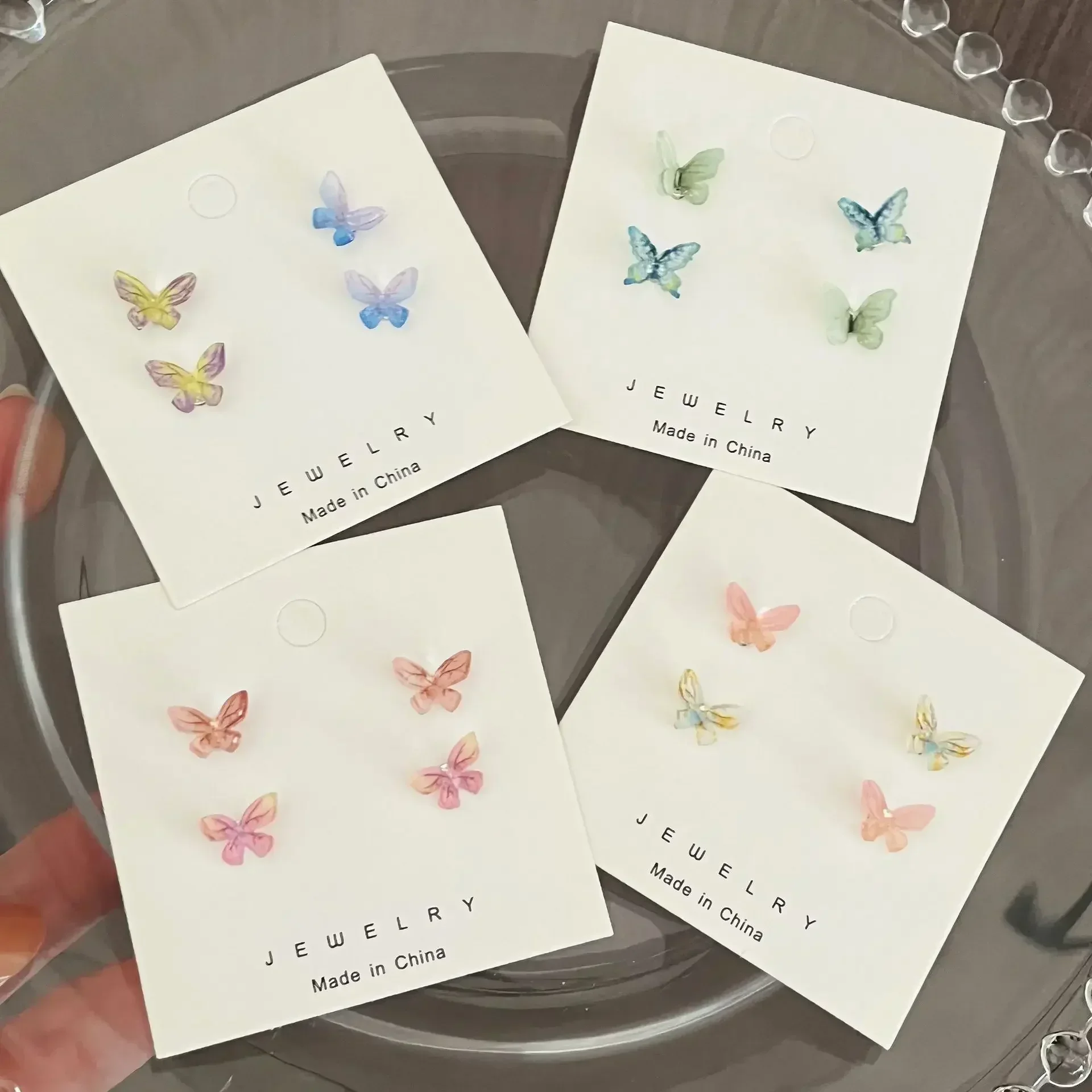 Simple Colorful Fairy Stereo Butterfly Stud Earrings for Women Mini Cute Hypoallergenic Butterflies Earring Set Party Jewerly