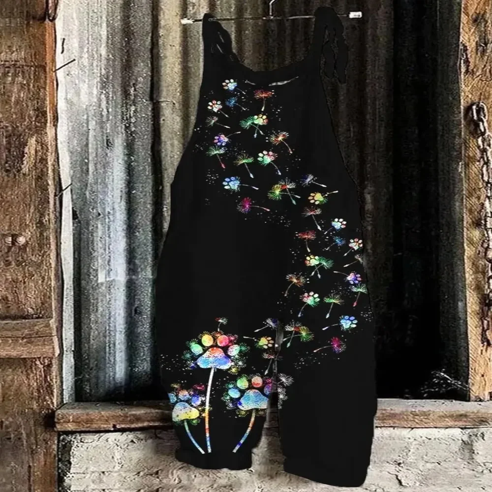 Kombinezon damski na lato 2025, modny, z abstrakcyjnym geometrycznym nadrukiem 3D, uroczy, wygodny i przewiewny.