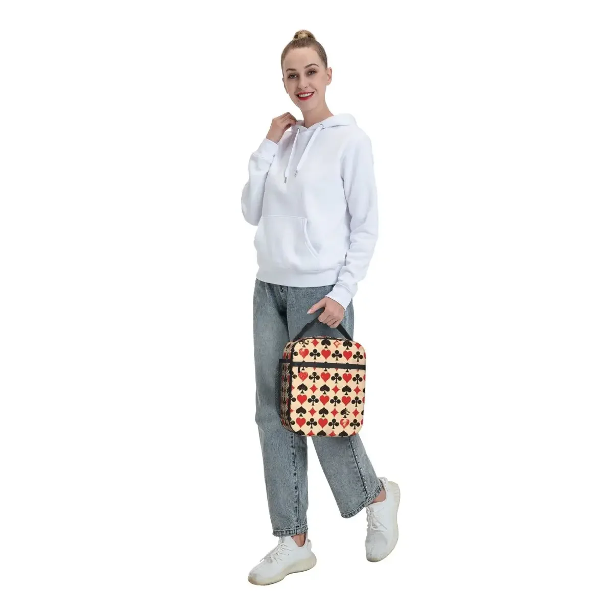 Trajes de tarjetas Bolsa de almuerzo aislada Bolsa refrigeradora Contenedor de comida Estética de póker Bolsa de almuerzo portátil para hombres y mujeres Picnic universitario