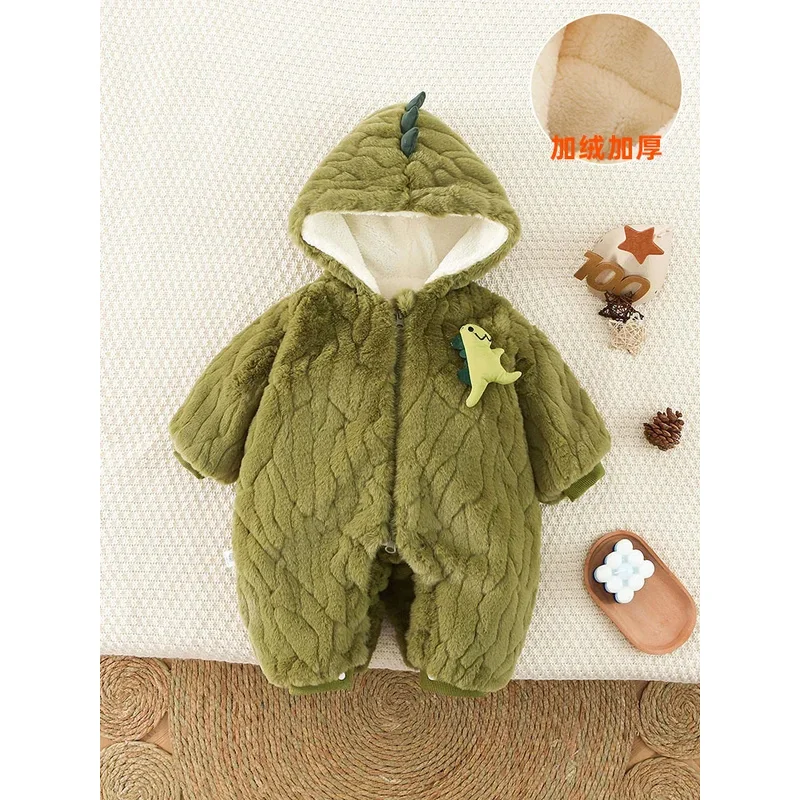 

FC6Winter Plush Cartoon Dinosaur One-piece Cotton-padded Baby Autumn-winter Plush Thickened Outdoor Cotton-padded Coat@FC8！