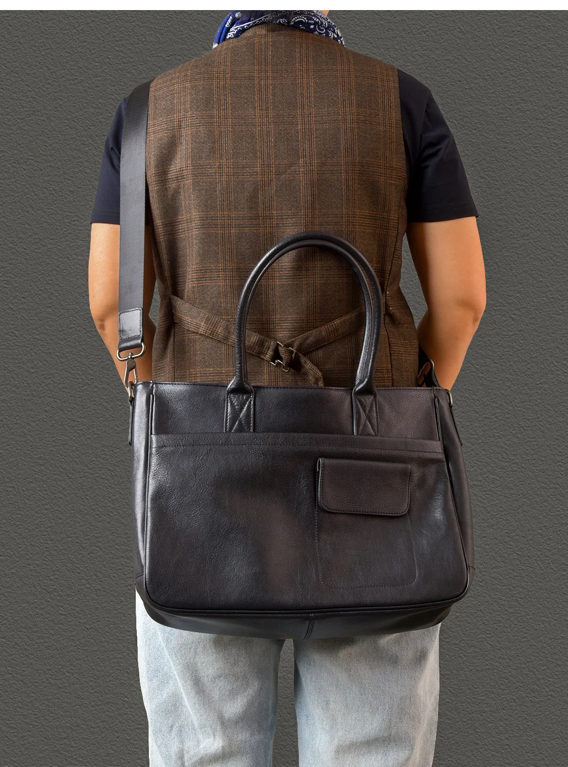 PNDME Vintage hochwertige Herren-Aktentasche aus Rindsleder der ersten Schicht, Business-Luxus-Handtasche aus echtem Leder, Messenger-Tasche – Detail 4