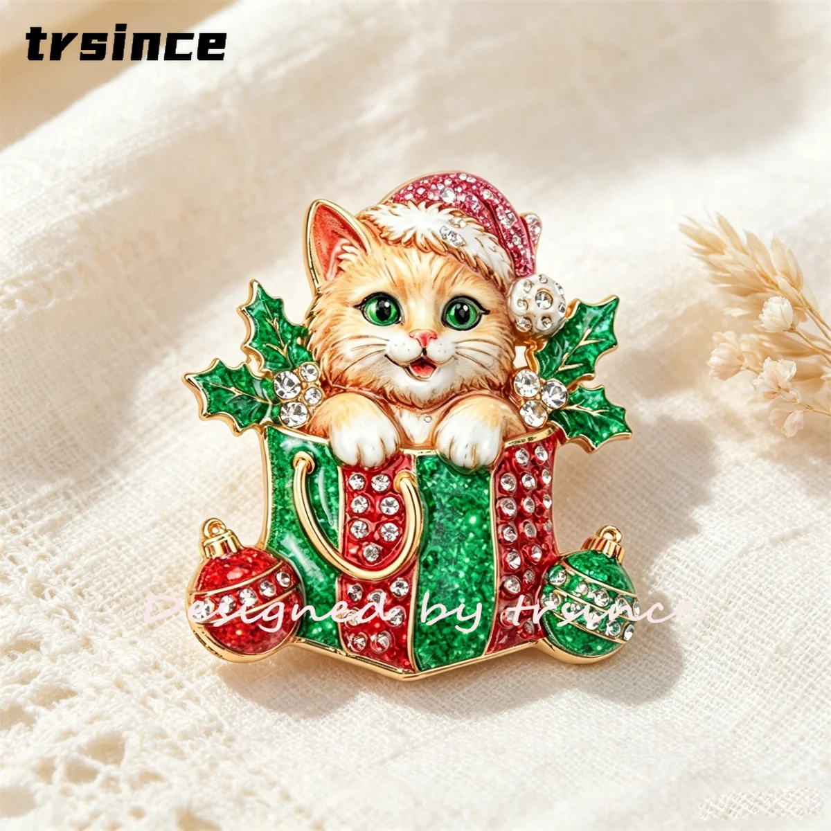 Vintage Christmas Teddy Bear Brooch Rhinestone Enamel Lapel Pin Cute Bear Xmas Tree Candy Cane Brooch Women Suit Accessories view 5