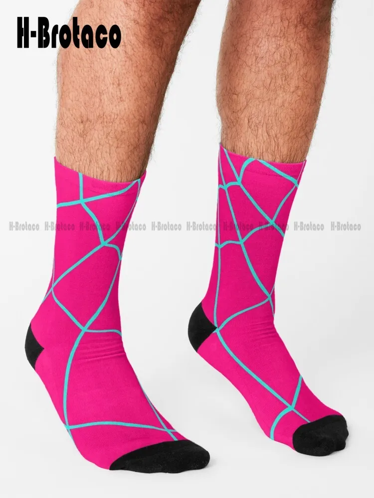 Spider Web - Turquoise / Pink Socks Black Socks Ladies Sports Retro Gd Hip Hop Cartoon Teen Youth Socks 360° Digital Print Art