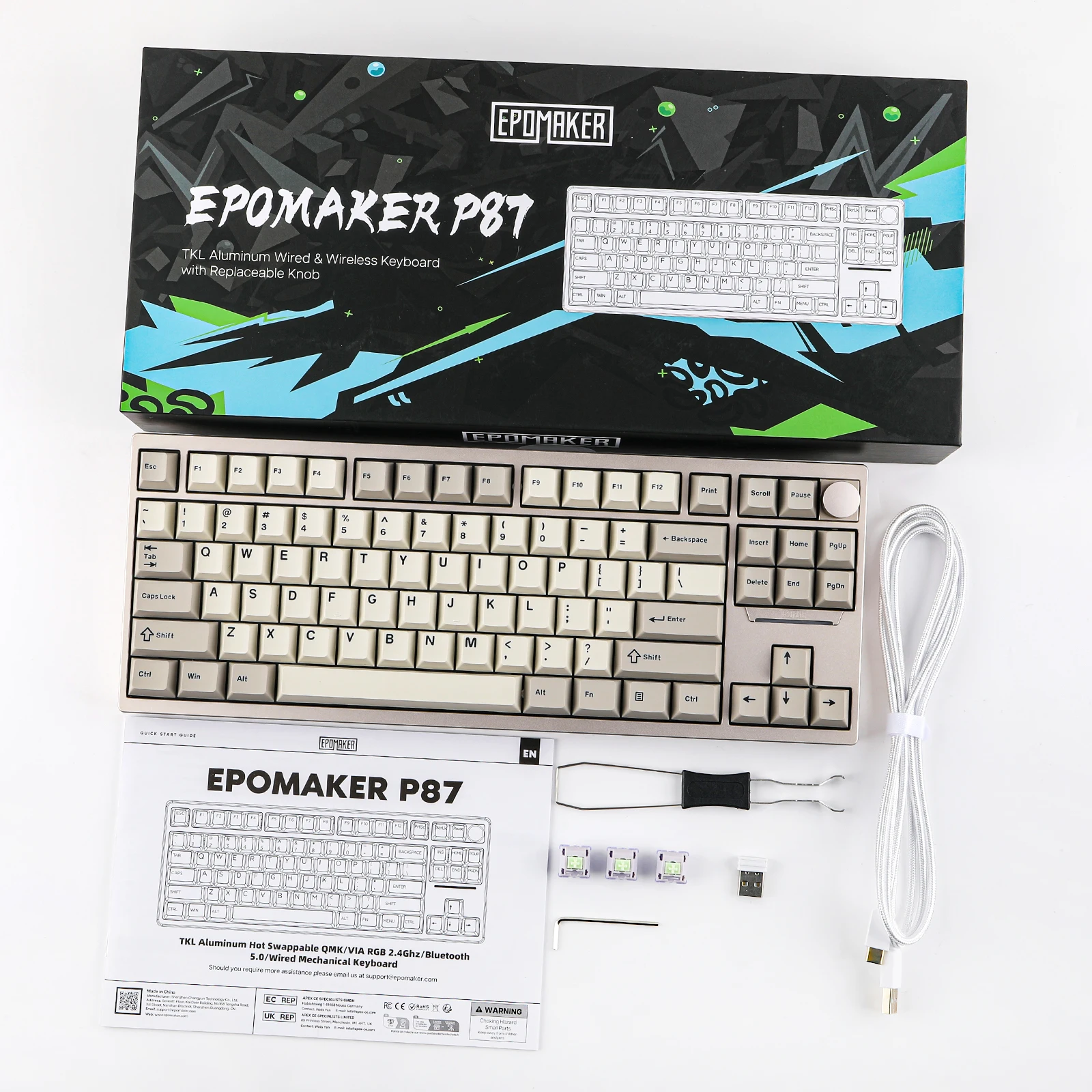 EPOMAKER P87 QMK/VIA 87% Wireless Bluetooth/2.4Ghz/USB-C Wired TKL Aluminum Mechanical Keyboard with CNC Knob/RGB Backlight - Image 6