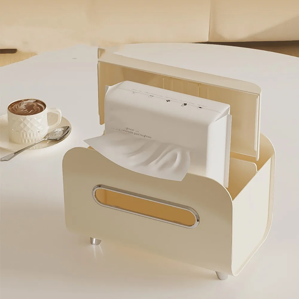 

Cream Style Desktop Tissue Box Home Decoration Multi-functional Table Paper Box Light Luxury RC Storage Paper Dispenser