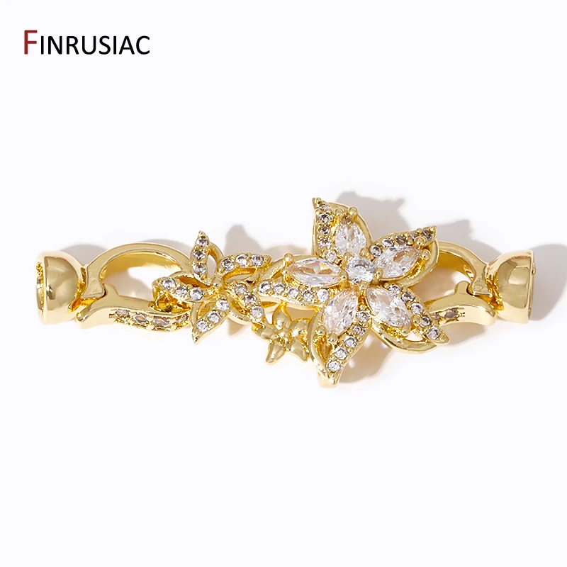 18K Gold Plated Flower Pearl Clasp Fastener,Brass Zircon Hook Clasp Lock For Jewelry Making Supplies DIY Accessories