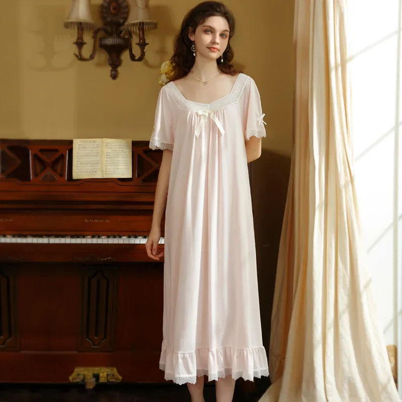 Pure Cotton Victorian Night Dress Women White Short Sleeve Sexy Lace Ruffle Nighty Peignoir Vintage Nightgown Princess Sleepwear - view 4