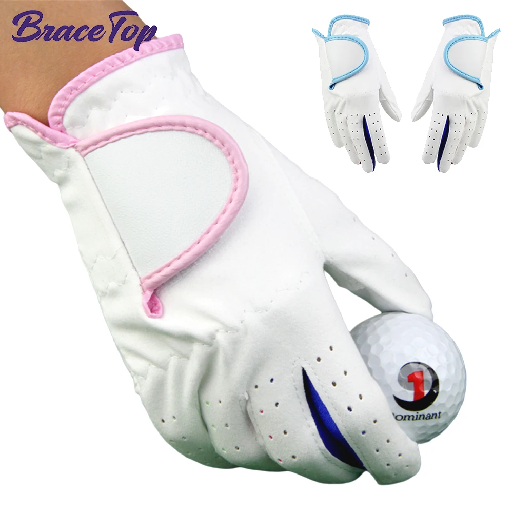 

BraceTop 1 Pair Golf Gloves Kids Microfiber Cloth Breathable Anti-Slipping Sports Golf Game Practice Gloves for Childrens Gift