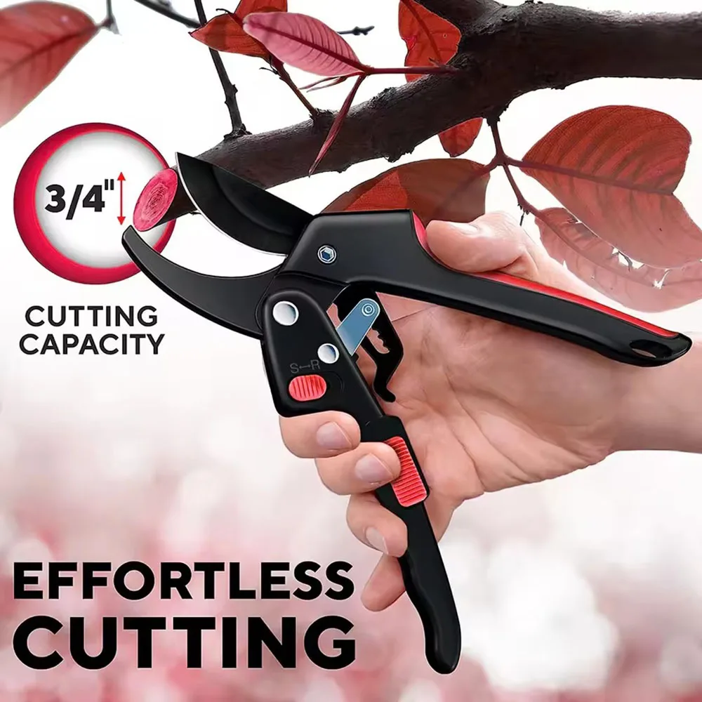 High Intensity Gardening Ratchet Pruning Scissors Increase Cutting Power by 3x, and the Ratchet Trimmer Is Very Suitable for Wea