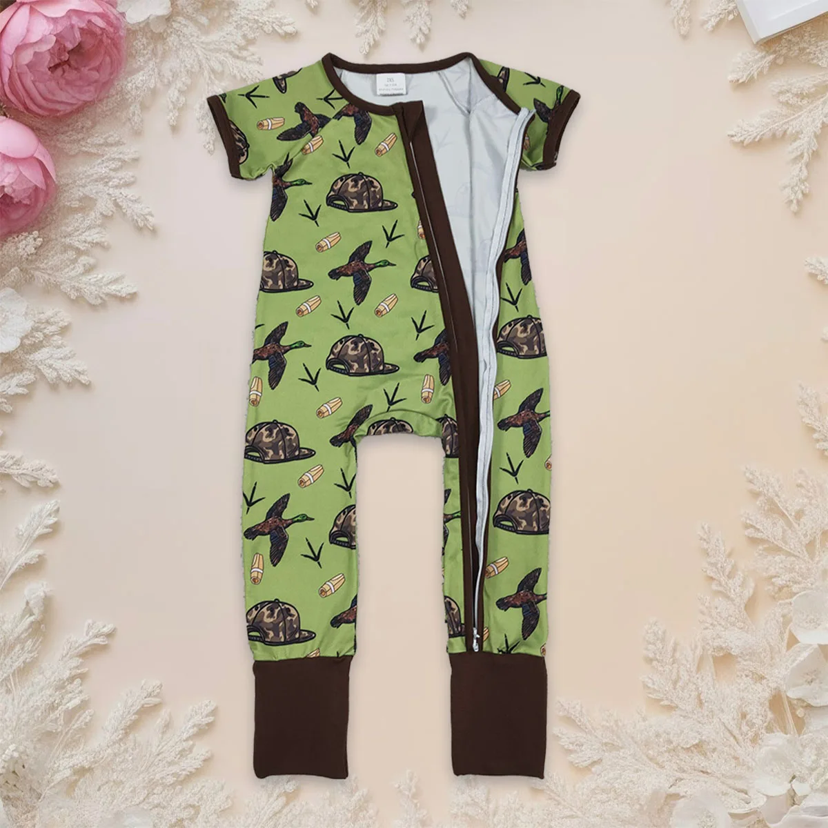 bebe-infantil-menino-manga-curta-bolhas-patos-chamadas-camo-recem-nascido-caca-em-dois-sentidos-ziper-footie-macacao-confortavel-botao-bodysuit