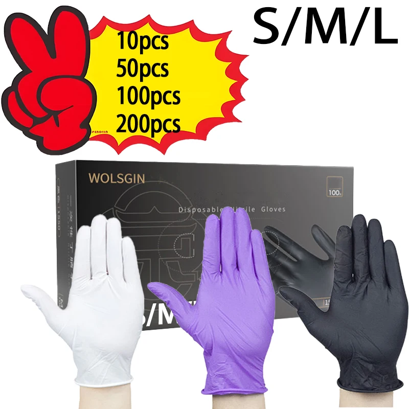 10/50/100/200pcs disposable nitrile gloves, suitable for small tools for tattoo cleaning, hair dyeing, and cleaning products