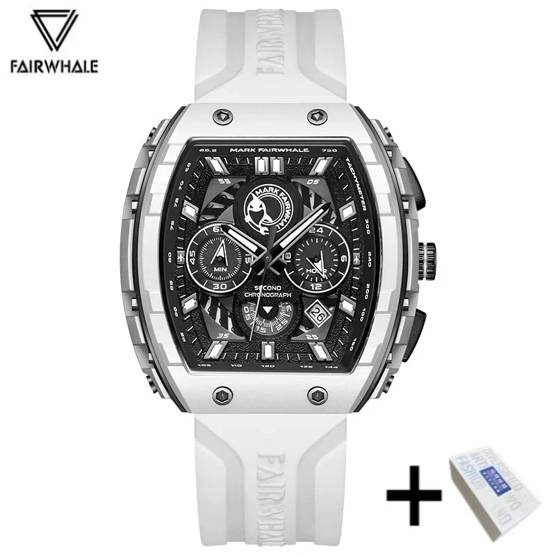

Мужские кварцевые многофункциональные часы Mark Fairwhale5670 в форме винной бочки с хронографом, датой и повседневным силиконовым ремешком